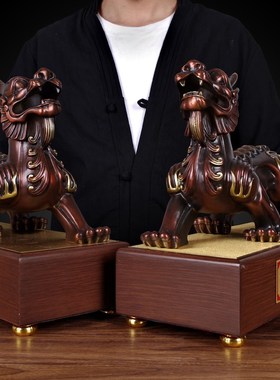 招财纯铜貔貅摆件一对招财博古架客厅酒柜装饰办公室桌面开业礼