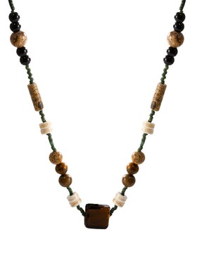 新中式复古串珠方形吊坠项链女中古风百搭文N艺个性毛衣链配饰