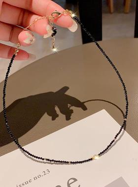 高级感温柔简约黑色细水晶项链女小众ins百搭装饰锁骨链颈链爆款