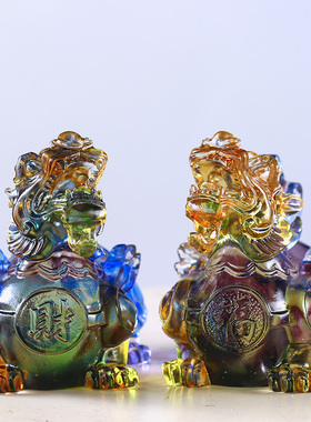 琉璃财福貔貅g一对风水摆件居家客厅商铺桌面摆放装饰招财纳福礼