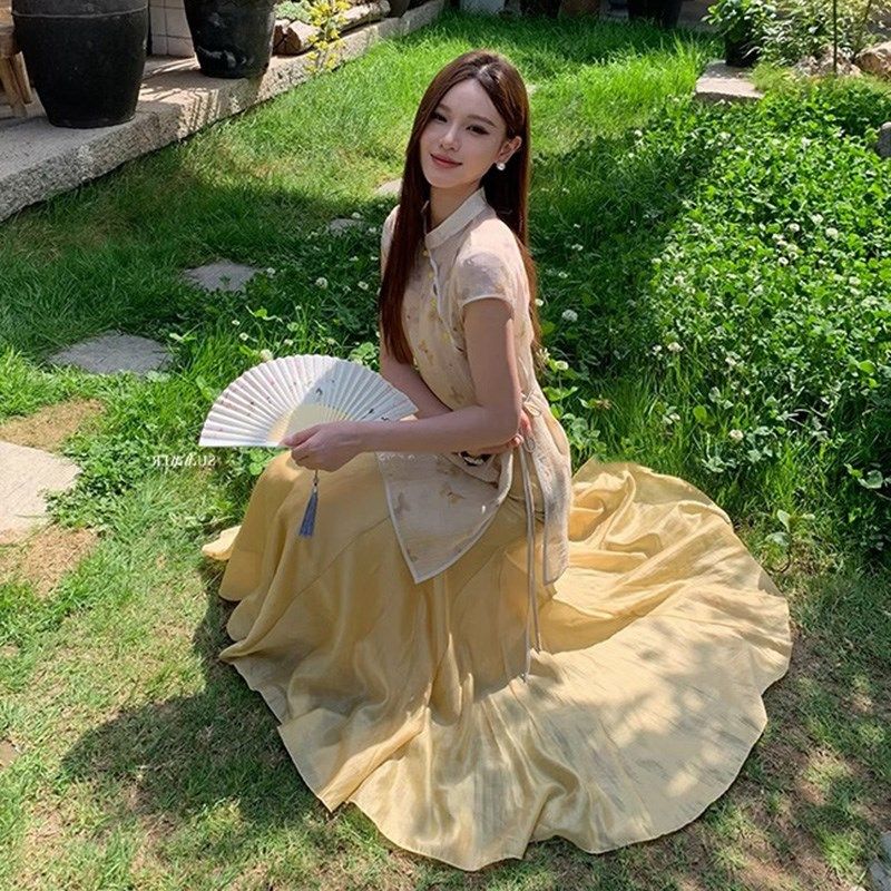 孕妇2025新中式国风新款套装夏装薄款短袖上衣高级感吊带裙两件套,淘宝优惠券,粉丝福利购,淘宝优惠卷