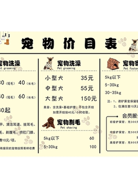 宠物医院收费价目表挂图公示广告牌尺寸定制宣传栏海报写真墙贴纸