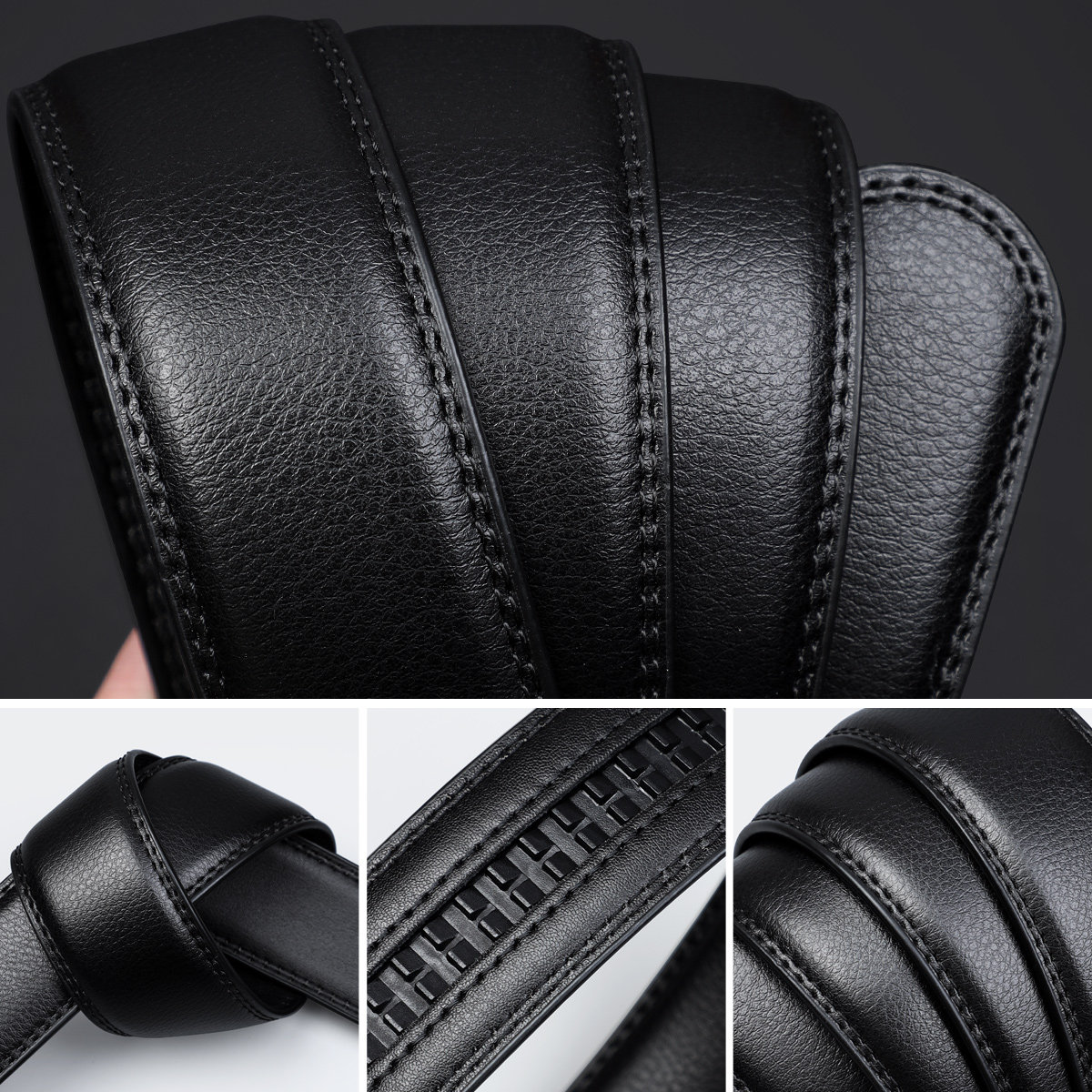 Jeep男士真皮皮带自动扣商务休闲百搭简约款光面黑色腰带2026年