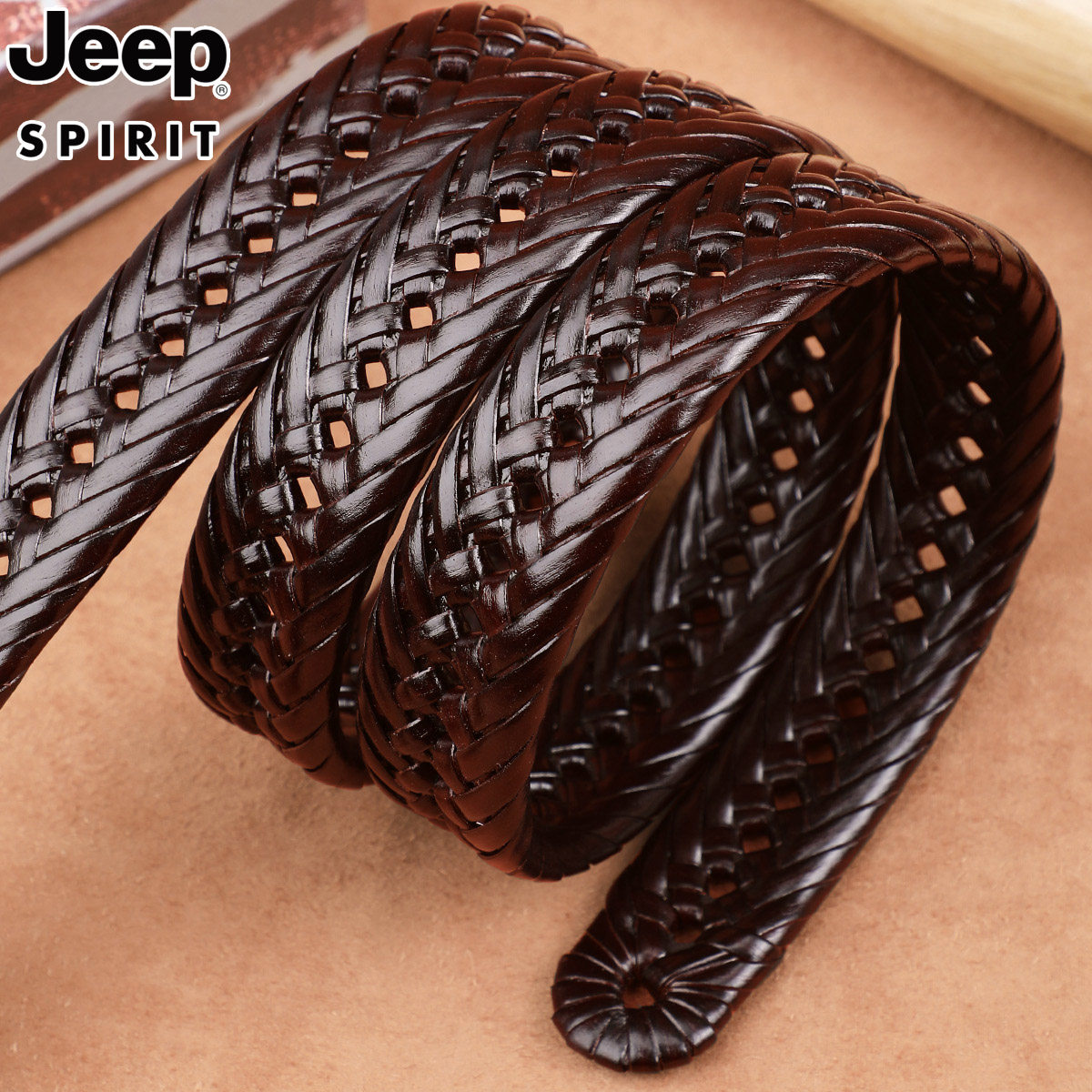 Jeep编织皮带男免打孔百搭复古头层纯牛皮编制真皮腰带男潮流时尚,淘宝优惠券,粉丝福利购,淘宝优惠卷