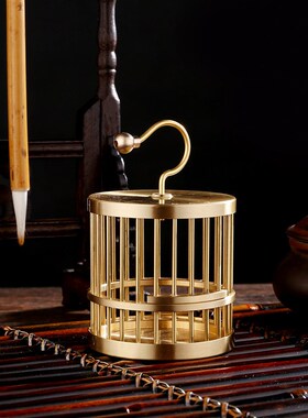 黄铜小鸟笼客厅i玄关工艺品样板间软装摆件仿古送朋友长辈宠物笼