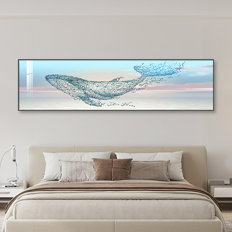 定做鱼鲸卧室高装款饰画级感床挂画新简约现孩代R大男间背房景头,淘宝优惠券,粉丝福利购,淘宝优惠卷