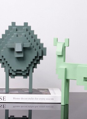 几何抽象b卡通小绵羊摆件简约现代售楼处样板间儿童房动物软装饰