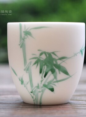 手绘梅兰竹菊四君子羊脂玉玉脂瓷品茗品J茶杯高雅领导家用茶所茶