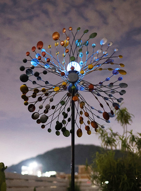 太阳能灯铁艺风车户外花园庭院装饰F旋转摆件别墅露台阳台摆设布