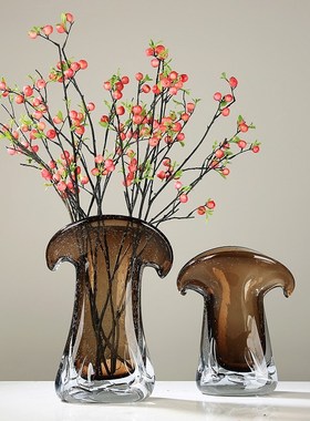 咖色琉璃艺术花瓶摆件可水培现代C轻奢客厅酒店玄关插花花器装饰