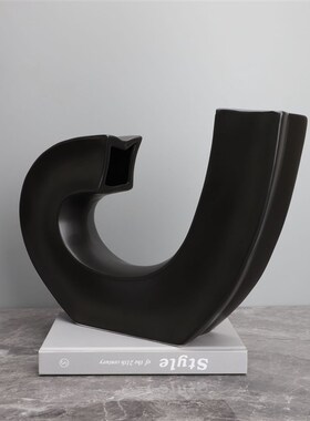 现代简约音符钩子黑白树脂花器样板房家居玄关Q轻奢花插瓶软装摆