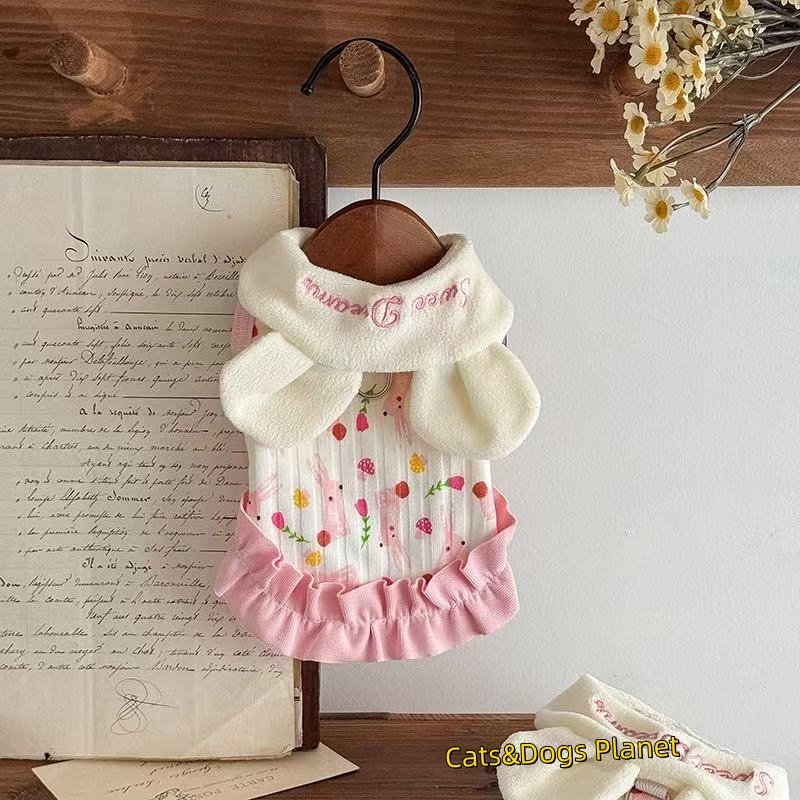 狗狗衣服秋冬新款宠物猫咪衣服可爱花边兔耳领背心可牵引小型犬,淘宝优惠券,粉丝福利购,淘宝优惠卷