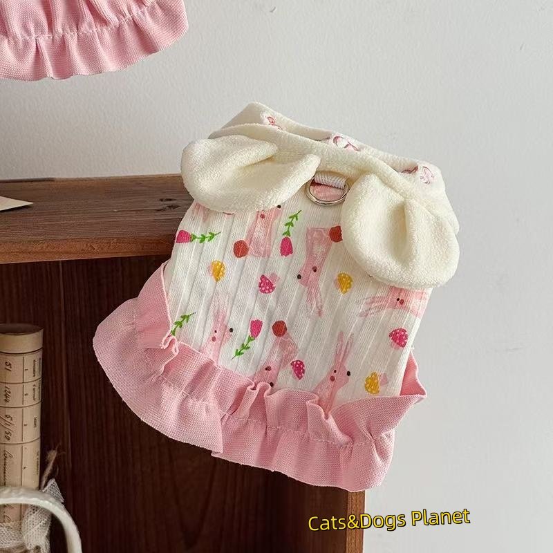 狗狗衣服秋冬新款宠物猫咪衣服可爱花边兔耳领背心可牵引小型犬,淘宝优惠券,粉丝福利购,淘宝优惠卷