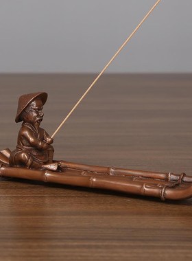 紫铜香炉老翁钓鱼香炉茶盘摆件V家居香道用品