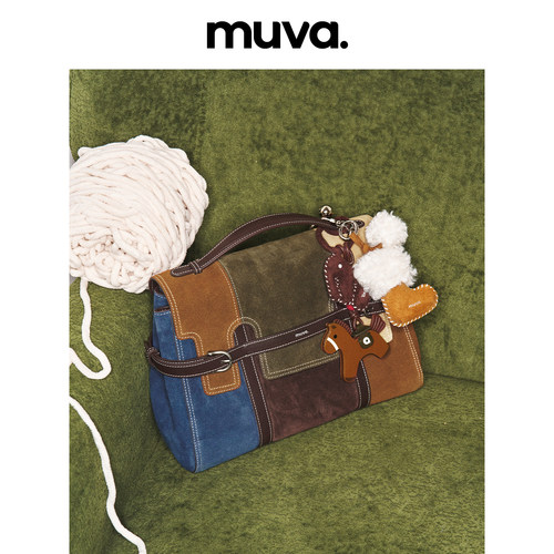muva.町町包 双肩包牛反绒拼色秋冬格子手提包复古英伦2026年新品 - 图2