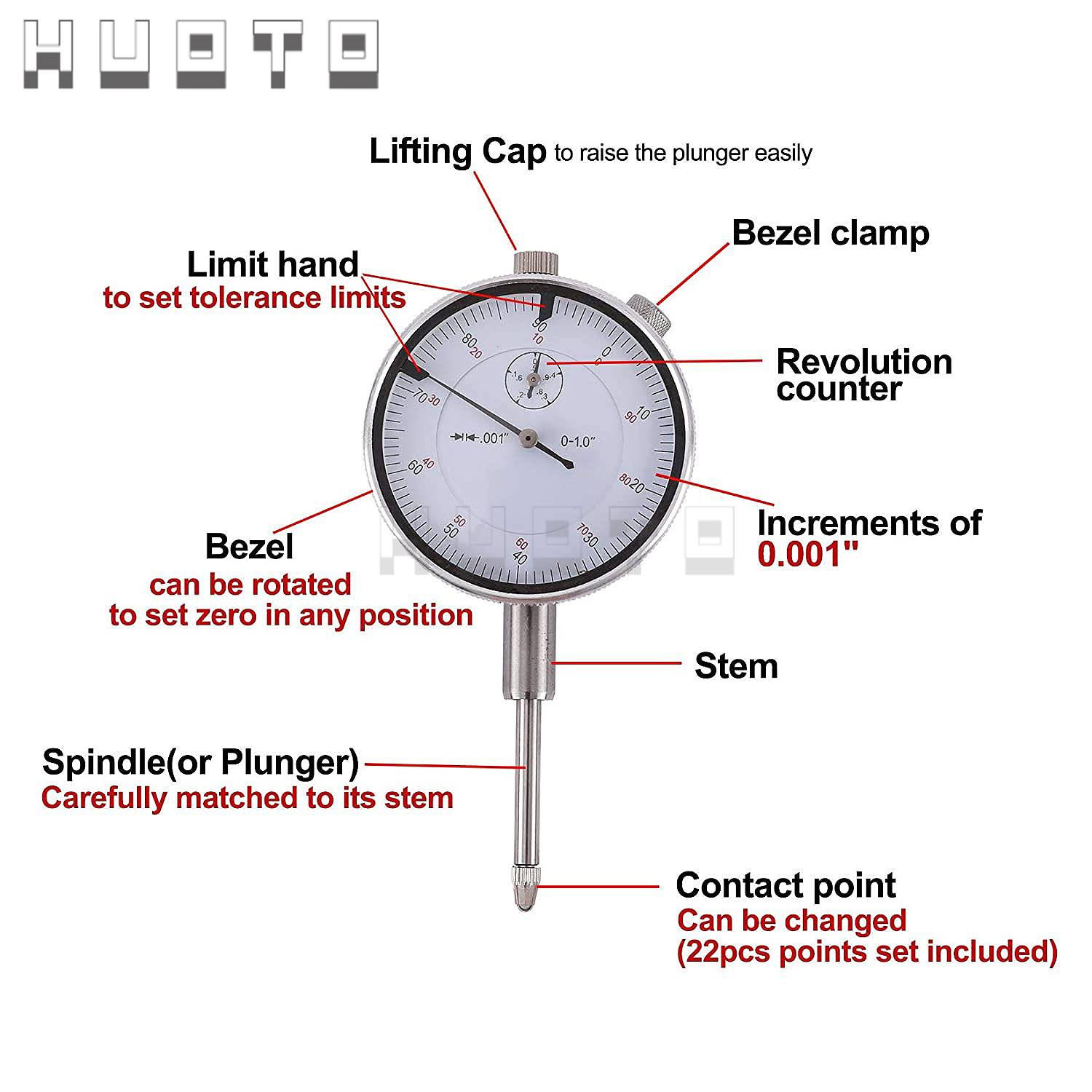 英制0-1“/英制百分表机械 指针指示表精度0.001in指针百分表 - 图1