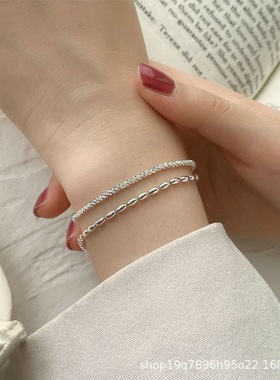 双层手链女夏个性轻奢满天星波光粼粼米粒手饰ins冷淡风厂家直销