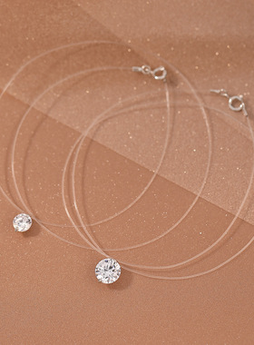 原创透明鱼线S925莫桑石锁骨链