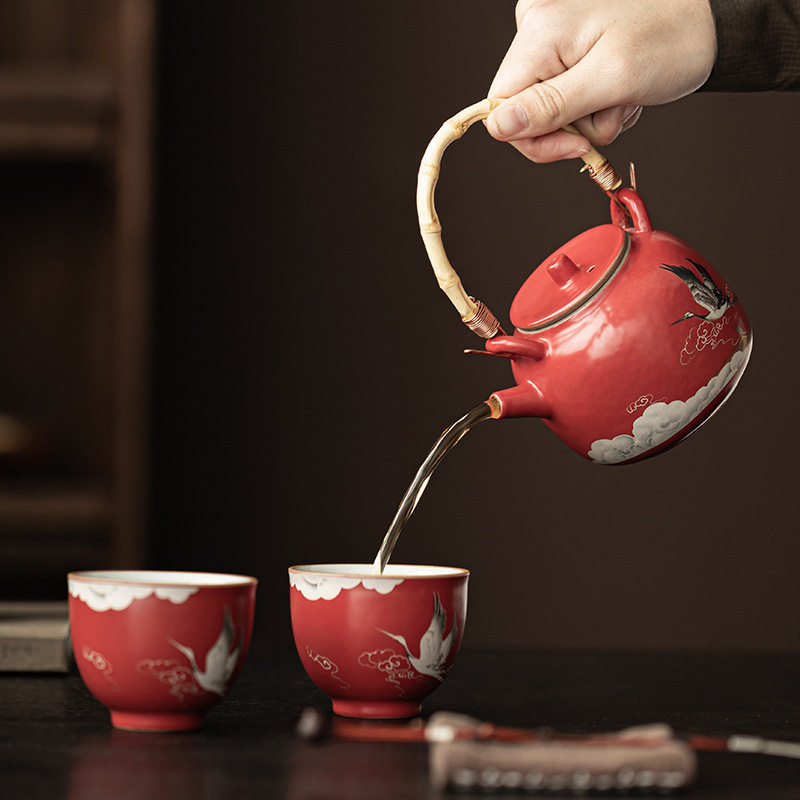 故宫红瑞鹤呈祥一壶两杯套装提梁壶茶杯泡茶组送朋友文创伴手礼品,淘宝优惠券,粉丝福利购,淘宝优惠卷