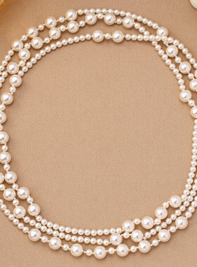 网红爆款法式仿施华气质长款多层珍珠项链