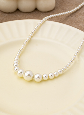 施家珍珠项链细珍珠渐变颈链轻奢小众锁骨链2025新款配饰首饰