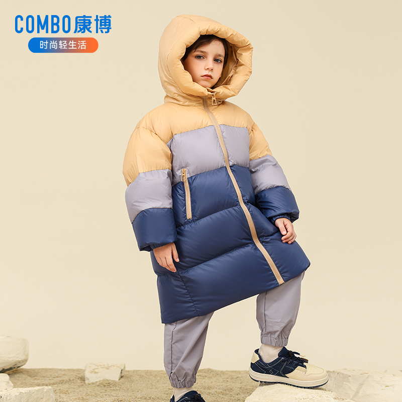 康博儿童羽绒服中长款男女童新款儿童长款过膝中大童加厚保暖冬