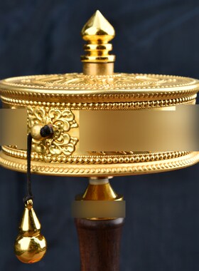 手摇转动亚青转j手摇纯铜单层浮雕家用摆件金色转桶筒大号随身