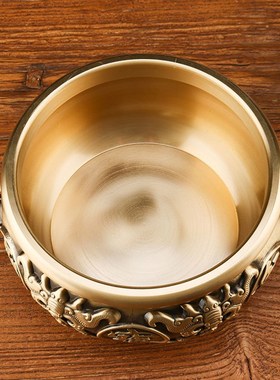 黄铜聚宝盆摆件米缸放o零钱拉丝仿古八宝聚宝盆客厅店铺装饰工艺