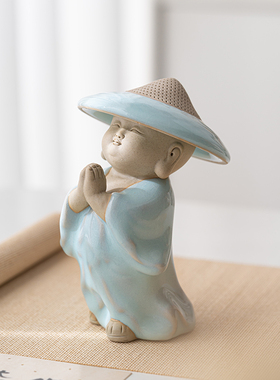 敦铭堂汝窑小和尚茶宠摆件