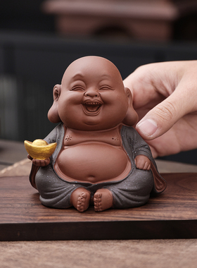 新中式国风创意可爱紫砂弥勒佛茶宠摆件招财笑佛茶具配件茶桌装饰