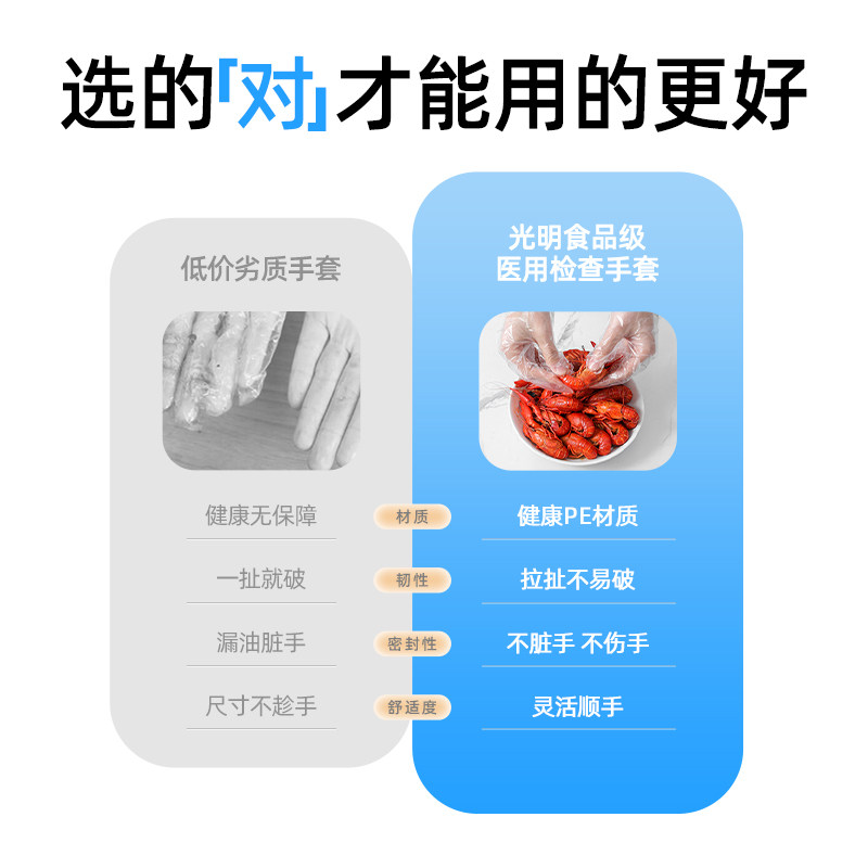 光明一次性医用级检查手套加厚透明耐用pe塑料薄膜美容餐饮食品,淘宝优惠券,粉丝福利购,淘宝优惠卷