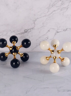 现代简约天然大理石水晶水v分子球摆件北欧轻奢样板房售楼软装饰