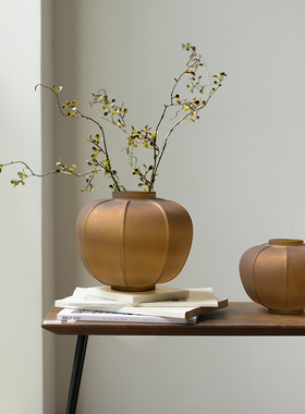 新中式荆b褐色黑色蒙砂灯笼型玻璃花器花瓶摆件现代样板间酒店装