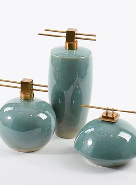 新中式陶瓷储物罐摆件提篮金属提盒样板房书柜客S厅玄关装饰品摆