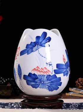 Atpeun景德镇陶瓷手绘绿色工艺品装饰花瓶饰品中Q国风客厅古董插