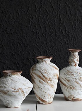 Atpeun日式侘寂风陶瓷花瓶摆件客厅餐桌插花器景U德镇白色复古粗