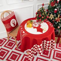 Nordic Christmas cotton linen table cloth restaurant New Years Day New Years Day atmosphere red dining room dust-proof tea table cloth round table cloth