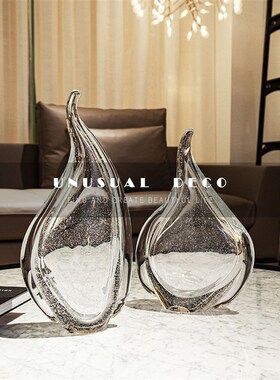 欧式轻奢不规则透明明焰玻璃创意摆E件客厅书房样板间玄关桌面饰