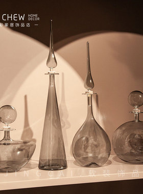 极简轻奢现代蓝色玻璃摆件桌面样板间玄关K售楼处软装家具饰品摆