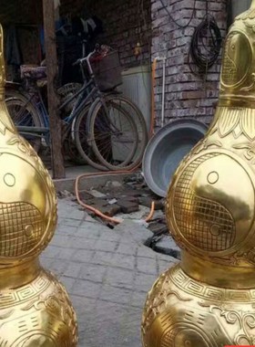 1米高铸铜八卦铜葫芦摆件u大号纯铜空心开口大葫芦五帝钱风水摆件