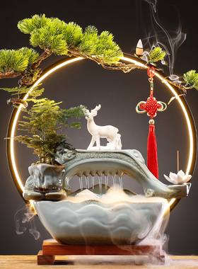 爆款创意流水生财摆件循环水喷泉加湿办公室客厅R软装家居装饰开