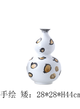 新中式手绘葫芦形陶m瓷花瓶摆件现代样板房家居客厅博古架瓷器摆