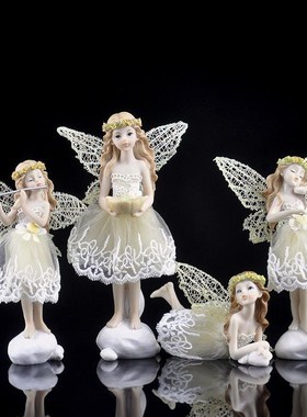 【折扣价】欧式蕾丝礼天使花仙子A女孩房卧室装饰品小提家居摆件