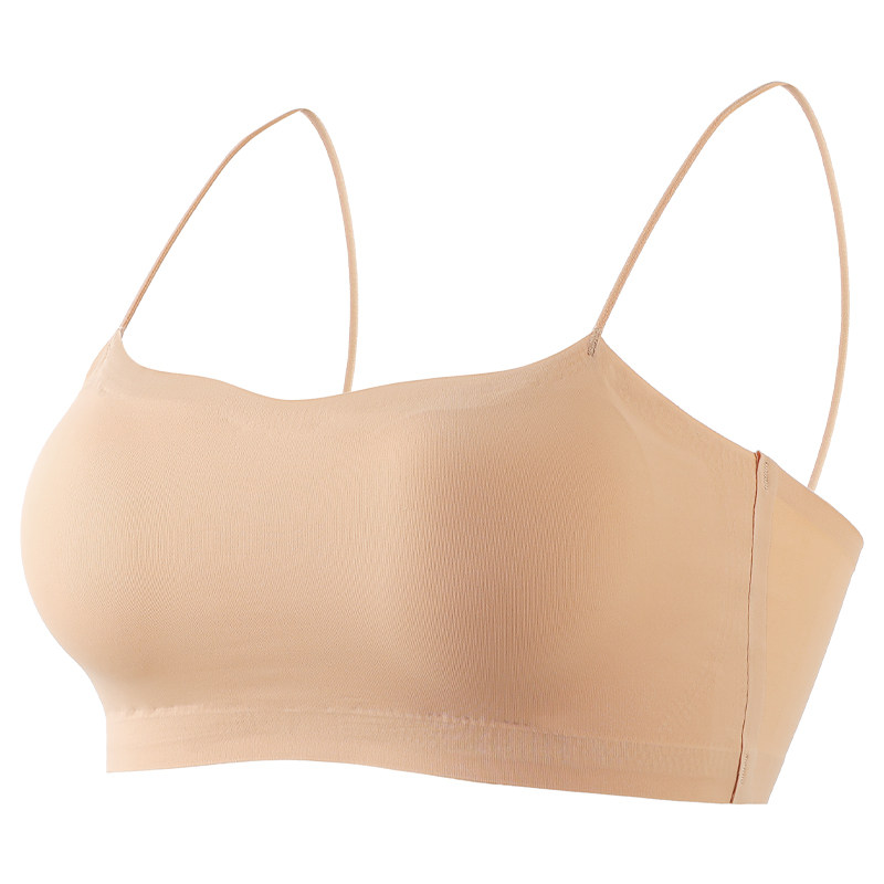 无痕美背抹胸内衣女小胸聚拢可外漏细肩带一体固定杯背心式文胸罩