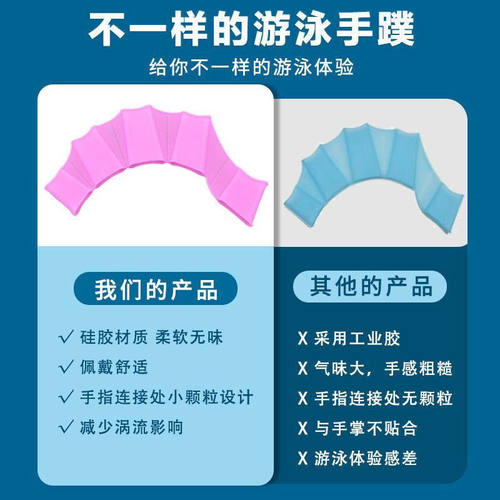 游泳手蹼硅胶五指蹼儿童成人灵活鸭掌套自由泳训练器手蹼脚蹼划水 - 图2