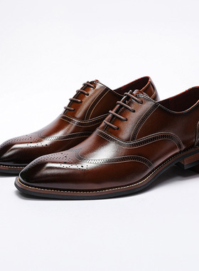 Business Men's Leather Dress Shoes 男士商务皮鞋真皮实木跟鞋