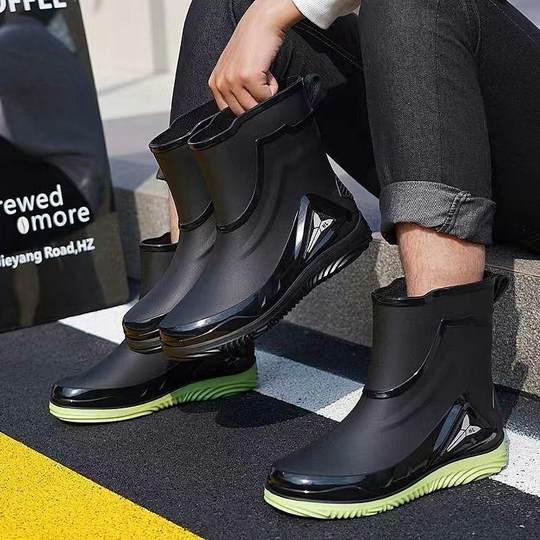 Summer waterproof shoes, rain boots, men's non-slip mid-calf rain boots, rubber shoes, winter plus velvet, special water shoes for takeaway riders