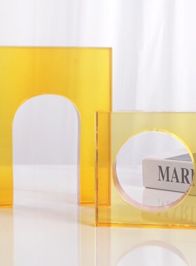 简约创意黄色透明水m晶几何拱门装饰摆件酒店样板房玄关客厅装饰