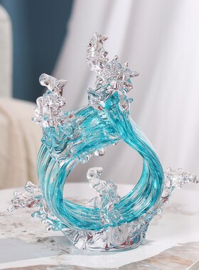 琉璃抽象艺术浪花摆件财源滚滚现代轻G奢客厅玄关电视柜酒柜装饰