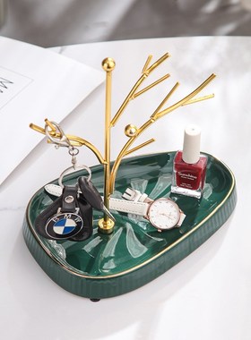 北欧陶瓷工艺品首饰托q盘展示架家居创意摆件项链饰品钥匙收纳架